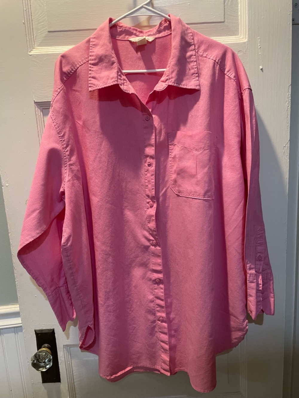 Linen Blend Pink Button-Up Shirt, XL